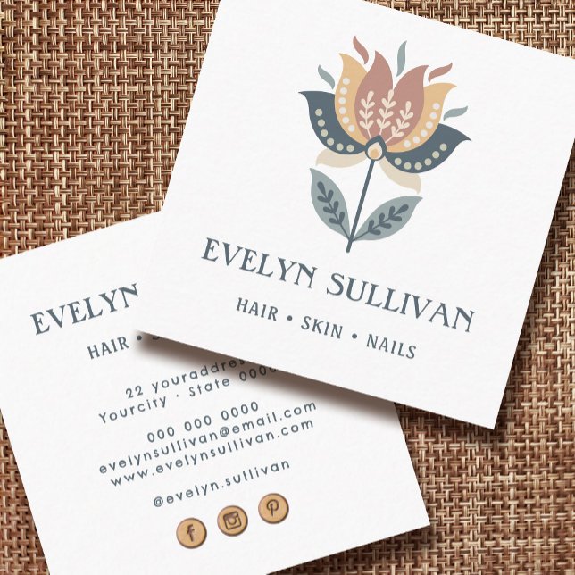 cartão de visita de flor de arte popular escandina (Criador carregado)