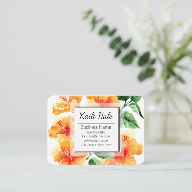 Cartão de visita de Flor de Hibiscus Laranja com C (Em pé/Frente)