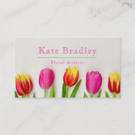 Cartão de visita de Flores de Tulipas Rosa e Verde
