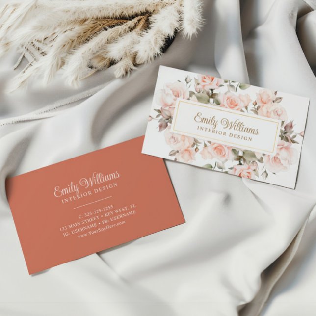 Cartão de visita de Flores Rosa Rosa Rosa Elegante (Criador carregado)