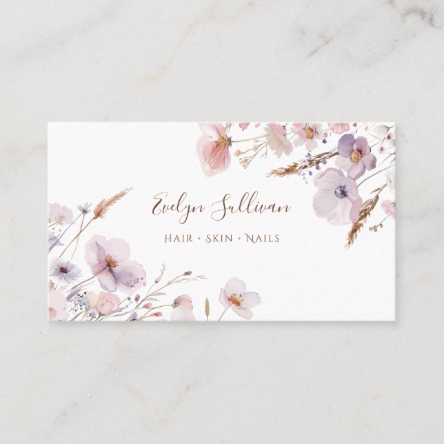 Cartão de visita de flores silvestres lilás rosa (Frente)