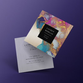 Cartão de visita de folha azul-aquarela Dourada