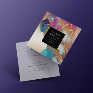 Cartão de visita de folha azul-aquarela Dourada