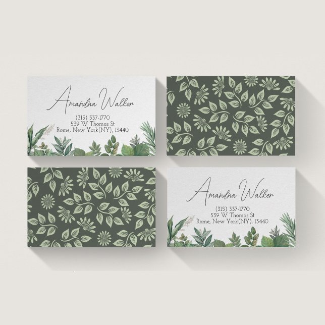 Cartão de visita de Folhagem Verde Botânica (Botanical greenery-inspired business card)