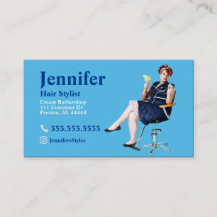 Cartão de visita de Foto Azul Stylist com Código Q