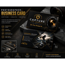 Cartão de Visita de Fotografia Preto e Dourado