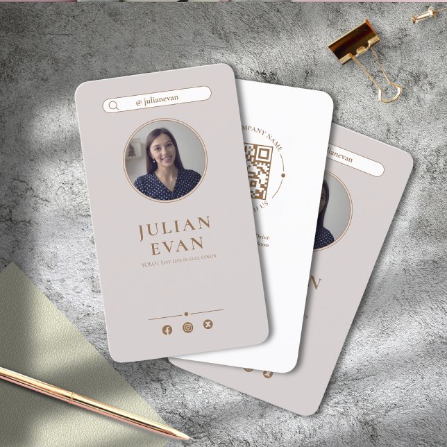 Cartão de visita de Fotografia simples e elegante (Simple Elegant Beige Photo Profile Businss Card)