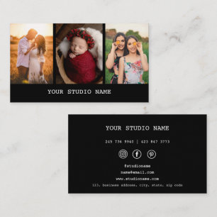Cartão de visita de Fotógrafo Personalizado Preto 