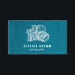 Cartão de visita de Fotógrafo Vintage Profissional<br><div class="desc">A design: ilustração branca de uma câmera em uma textura de canvas azul falso sobre o fundo do The design pode ser usada por fotógrafos Oh e é totalmente personalizável,  basta clicar no botão "Personalizar". É a sua vez.</div>