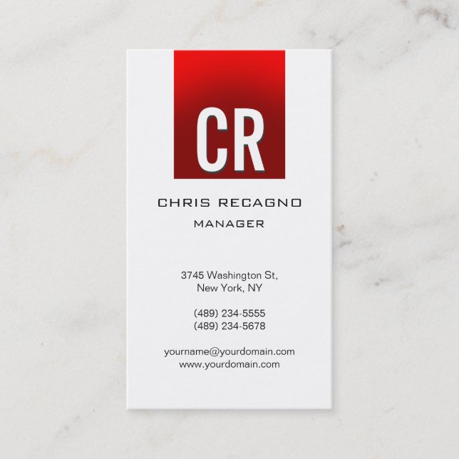 Cartão de visita de fundo branco de faixa vermelha (Frente)