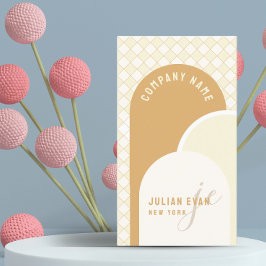 Cartão de visita de Gingham Amarelo Elegante