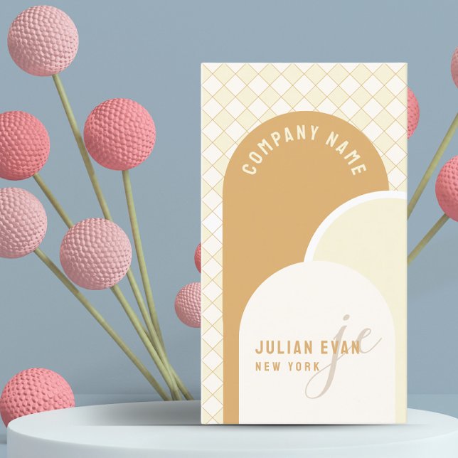 Cartão de visita de Gingham Amarelo Elegante (Criador carregado)