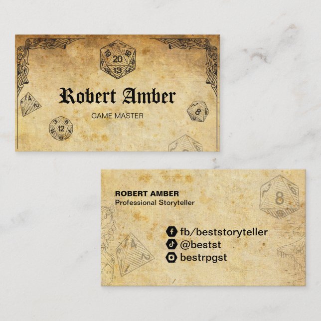 Cartão de visita de GM de Dice RPG personalizável (Frente/Verso)