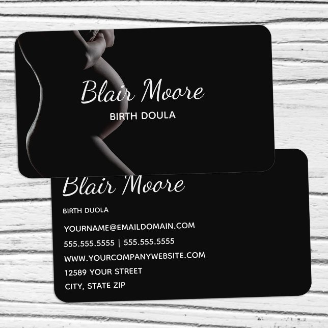 Cartão de visita de Gravidez com Doula Midesposa N (Black Birth Doula Midwife Pregnancy Business Cards)