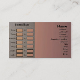 Cartão de visita de Horas de Negócios
