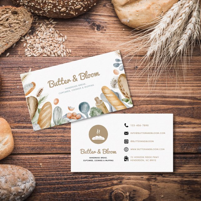 Cartão de visita de Ícones de Mídia Social da Bake (Boho Bakery Logo Social Media Icons Business Card)