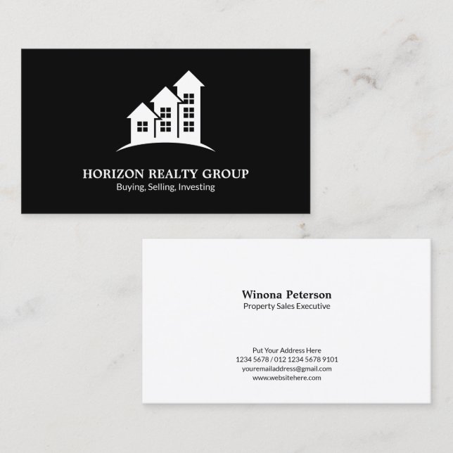 Cartão de visita de Imobiliário para Cima Preto (Frente/Verso)