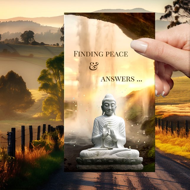 Cartão de Visita de Leitura de Conselhamento Espir (Business card featuring a statue of the Buddha in front of a waterfall at sunset - spiritual )
