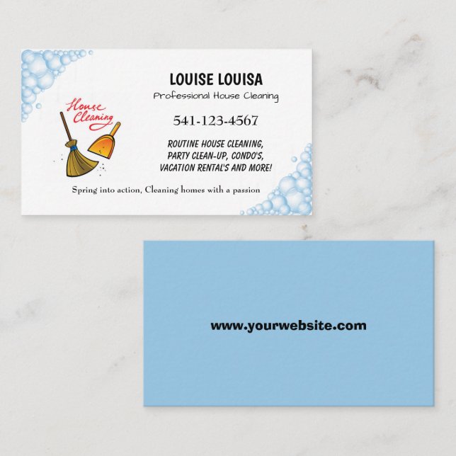 Cartão de visita de Limpeza de Casa Profissional S (Frente/Verso)