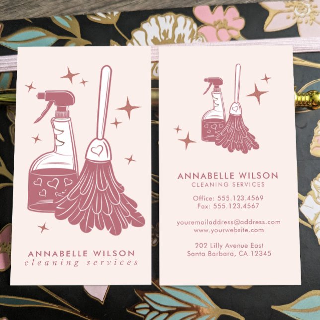 Cartão de visita de Limpeza Profissional de Maid & (Criador carregado)