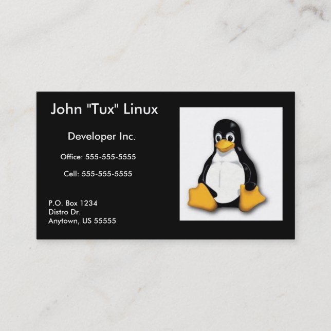 Cartão de visita de Linux Tux (Frente)