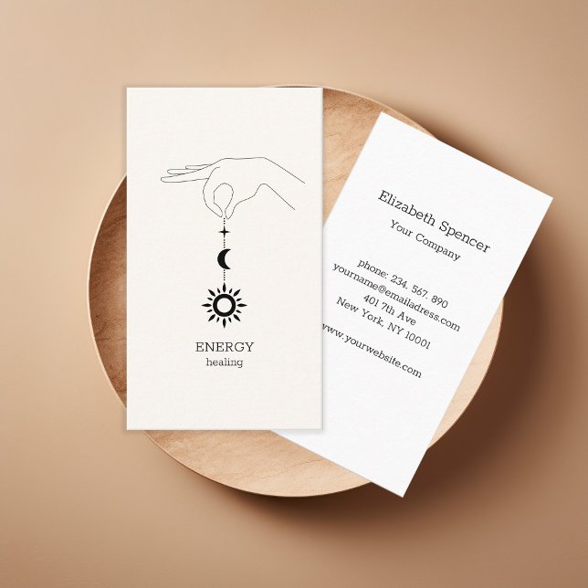 Cartão de visita de Lua Sun (Beige Sun Moon Illustration Business Card. Modern Whimsical. Perfect for Energy Healer & more.)