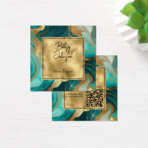 Cartão de visita de luxo Teal Marble e Gold Foil