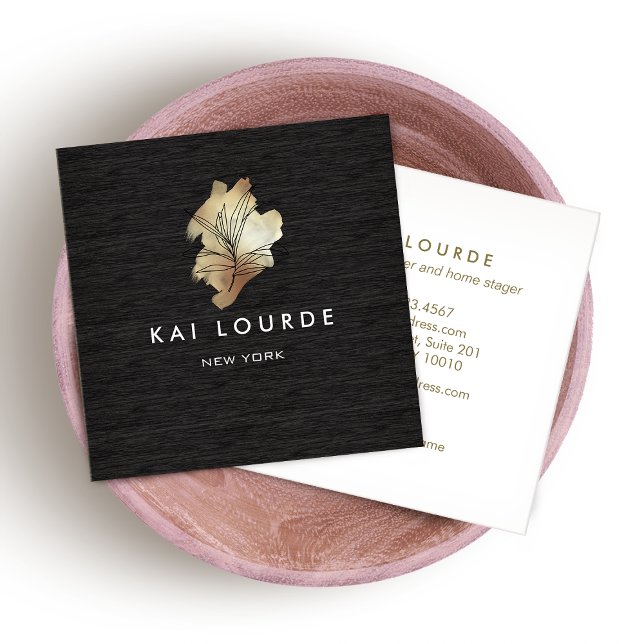 Cartão de visita de madeira da planta Dourada (Criador carregado)