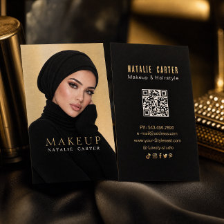 Cartão de Visita de Maquiador Preto e Dourado Eleg
