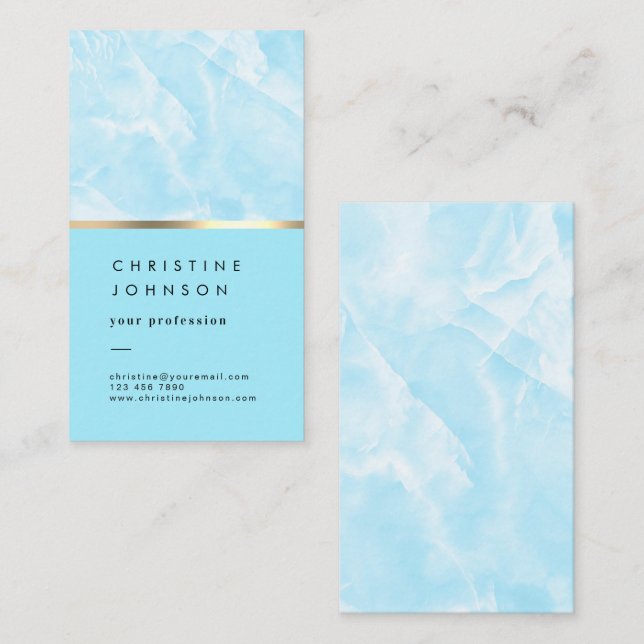 cartão de visita de mármore azul pastel (Frente/Verso)