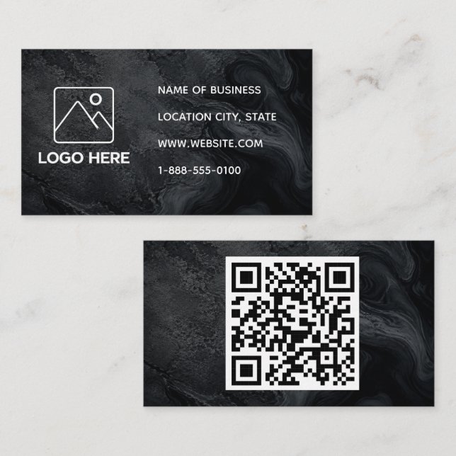 Cartão de Visita de Mármore Preto com Código QR (Frente/Verso)