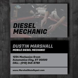 Cartão de Visita de Mecânico Diesel Móvel Cinza