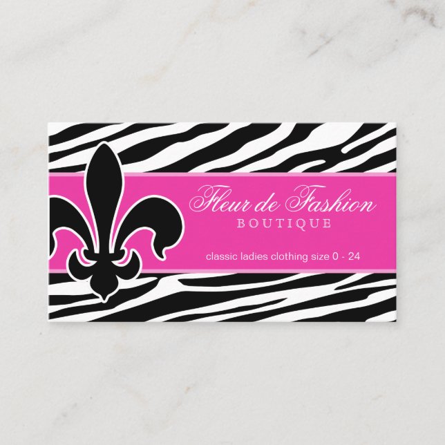 Cartão de visita de moda Fleur de lis zebra rosa (Frente)