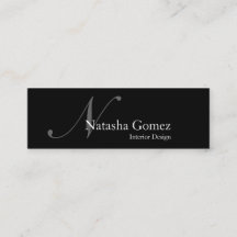 Cartão de visita de Monograma Branco e Preto Elega