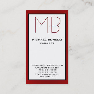 Cartão de visita de monograma branco-vermelho vers