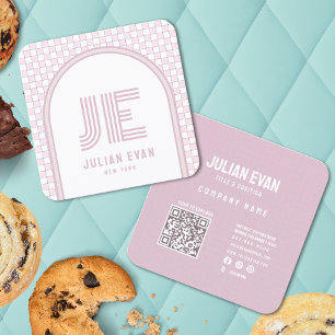 Cartão de visita de monograma cor-de-rosa com retr