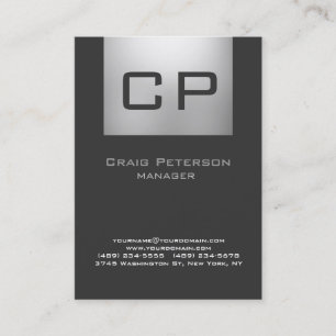 Cartão de visita de Monograma da Cinza Vertical