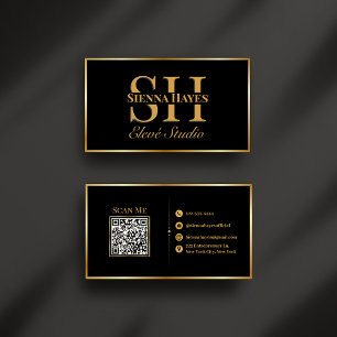 Cartão de visita de Monograma Dourado e Preto Mode