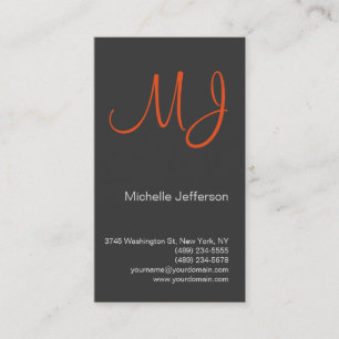 Cartão de visita de Monograma Laranja Única