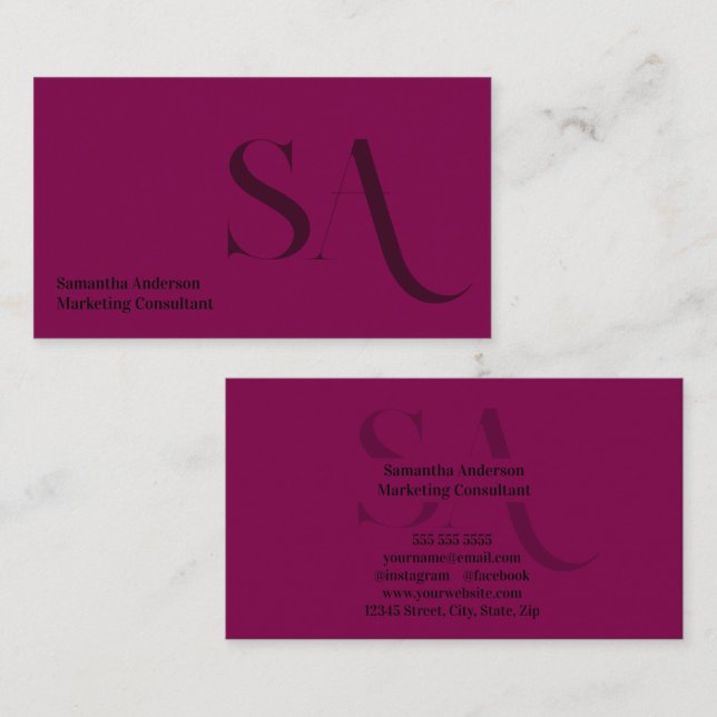 Cartão de visita de Monograma Minimalista Elegante (Frente/Verso)