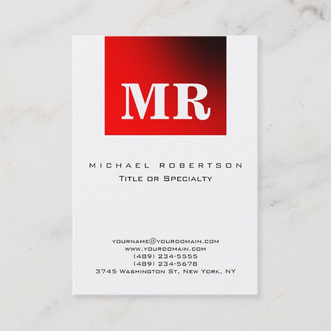 Cartão de visita de Monograma Mínimo Vermelho Bran (Frente)