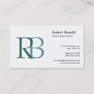 Cartão de visita de Monograma Moderno Azul Branco