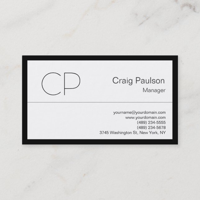 Cartão de visita de Monograma Moderno Branco Trend (Frente)