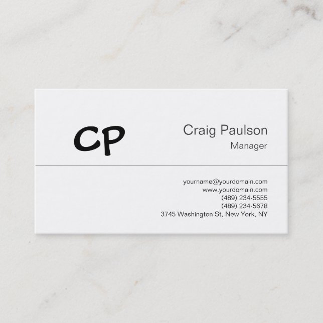 Cartão de visita de Monograma Moderno Branco Trend (Frente)