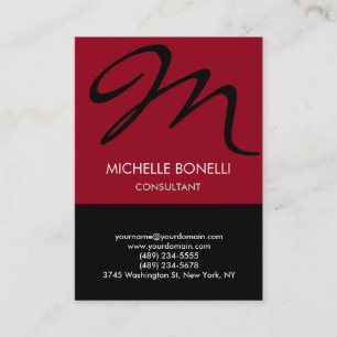 Cartão de visita de monograma preto de carmim mode