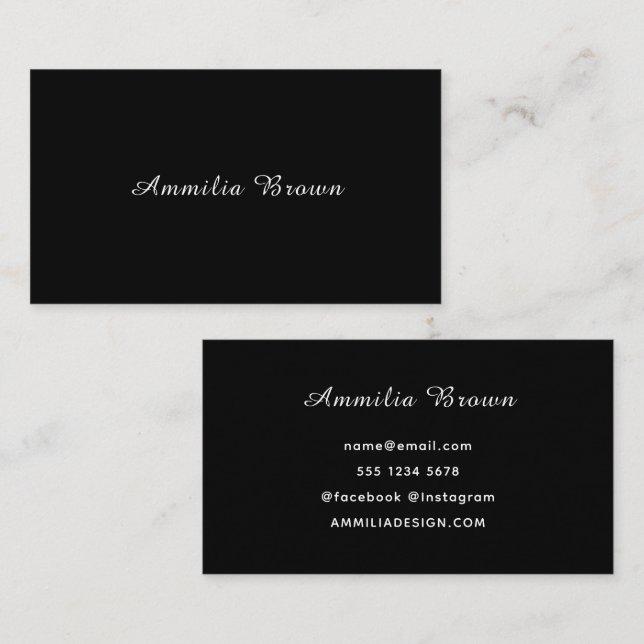 Cartão de visita de Monograma Preto | Script Elega (Frente/Verso)