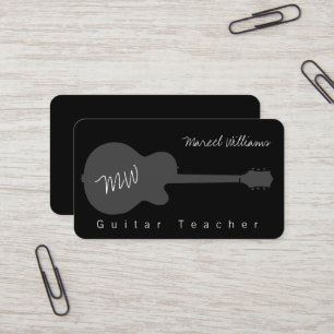 Cartão de visita de Música Preta com Violão Acústi