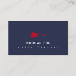 cartão de visita de músico azul com violão vermelh