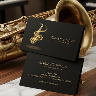 Cartão de Visita de Músico Luxo Saxofone Dourado  