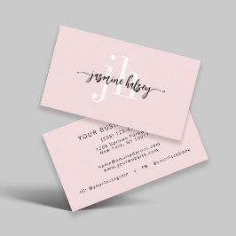 Cartão de visita de Nome Simples e Iniciais Rosa